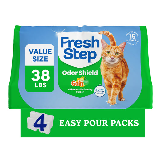 Fresh Step Odor Shield Multi-Cat Clumping Cat Litter, Gain Original Scent, 38 lb, Easy Pour Pouches (4 Pack)