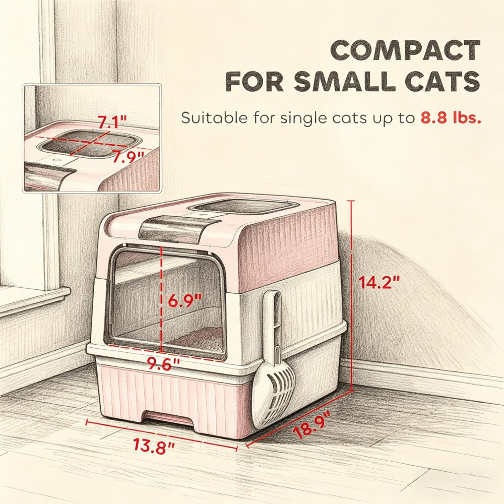 Front Entry Top Exit Enclosed Cat Litter Box with Grooved Lid, Slide Out Tray and Litter Scoop, Dual Deodorizer Slots Semi Transparent Door, Indoor Cat Toilet for Cats Up to 9 lbs — product image 2