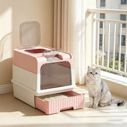Front Entry Top Exit Enclosed Cat Litter Box with Grooved Lid, Slide Out Tray and Litter Scoop, Dual Deodorizer Slots Semi Transparent Door, Indoor Cat Toilet for Cats Up to 9 lbs — product image 4
