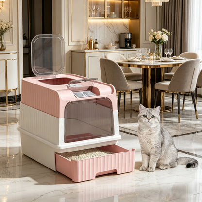 Front Entry Top Exit Enclosed Cat Litter Box with Grooved Lid, Slide Out Tray and Litter Scoop, Dual Deodorizer Slots Semi Transparent Door, Indoor Cat Toilet for Cats Up to 9 lbs — product image 5