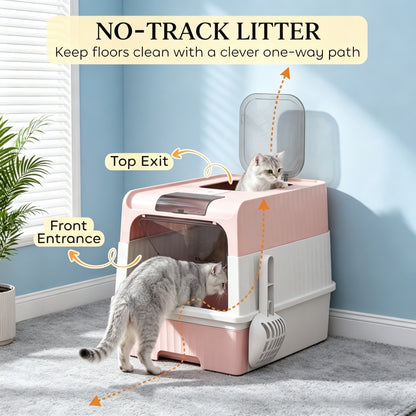 Front Entry Top Exit Enclosed Cat Litter Box with Grooved Lid, Slide Out Tray and Litter Scoop, Dual Deodorizer Slots Semi Transparent Door, Indoor Cat Toilet for Cats Up to 9 lbs — product image 6