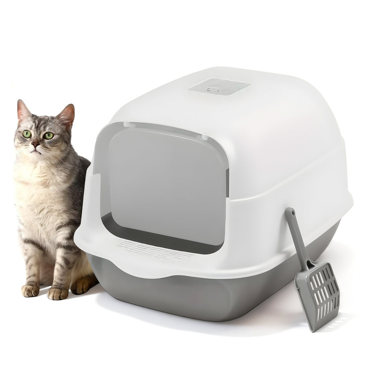 Fully Enclosed Cat Litter Box with Cat Litter Scoop, 3 Modes Convertible Covered Cat Toilet, Large Hooded Kitty Litter Pan, Anti-Splash Easy Clean Cat Litter Container