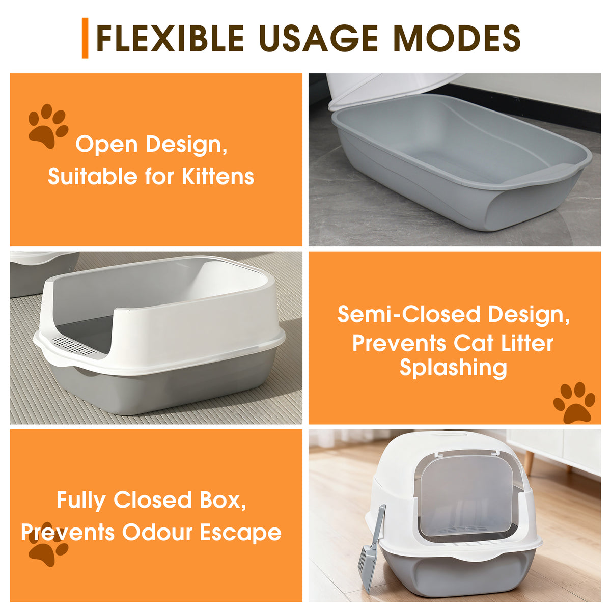 Fully Enclosed Cat Litter Box with Cat Litter Scoop, 3 Modes Convertible Covered Cat Toilet, Large Hooded Kitty Litter Pan, Anti-Splash Easy Clean Cat Litter Container — product image 4