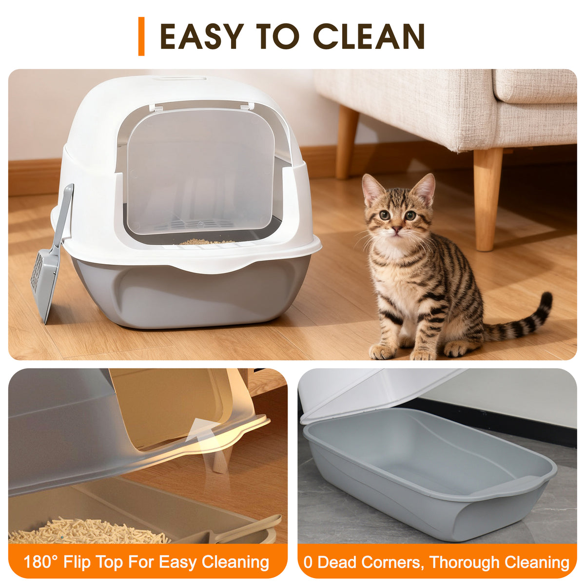 Fully Enclosed Cat Litter Box with Cat Litter Scoop, 3 Modes Convertible Covered Cat Toilet, Large Hooded Kitty Litter Pan, Anti-Splash Easy Clean Cat Litter Container — product image 5