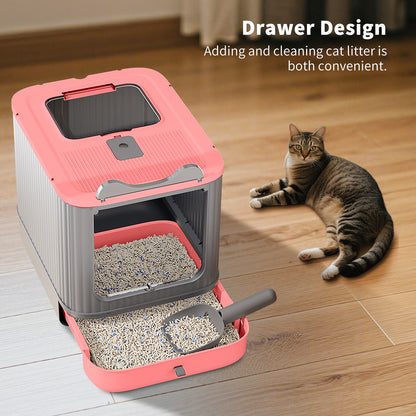 Fully Enclosed Cat Litter Box with Lid and Drawer, 3-Stage Adjustable Covered Litter Box for Kittens to Adult Cats, Anti-Splash, Odor Control, Pink — product image 2