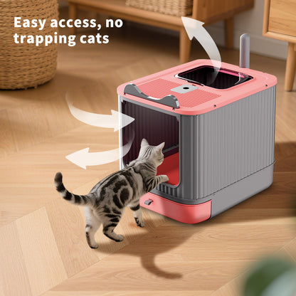 Fully Enclosed Cat Litter Box with Lid and Drawer, 3-Stage Adjustable Covered Litter Box for Kittens to Adult Cats, Anti-Splash, Odor Control, Pink — product image 3