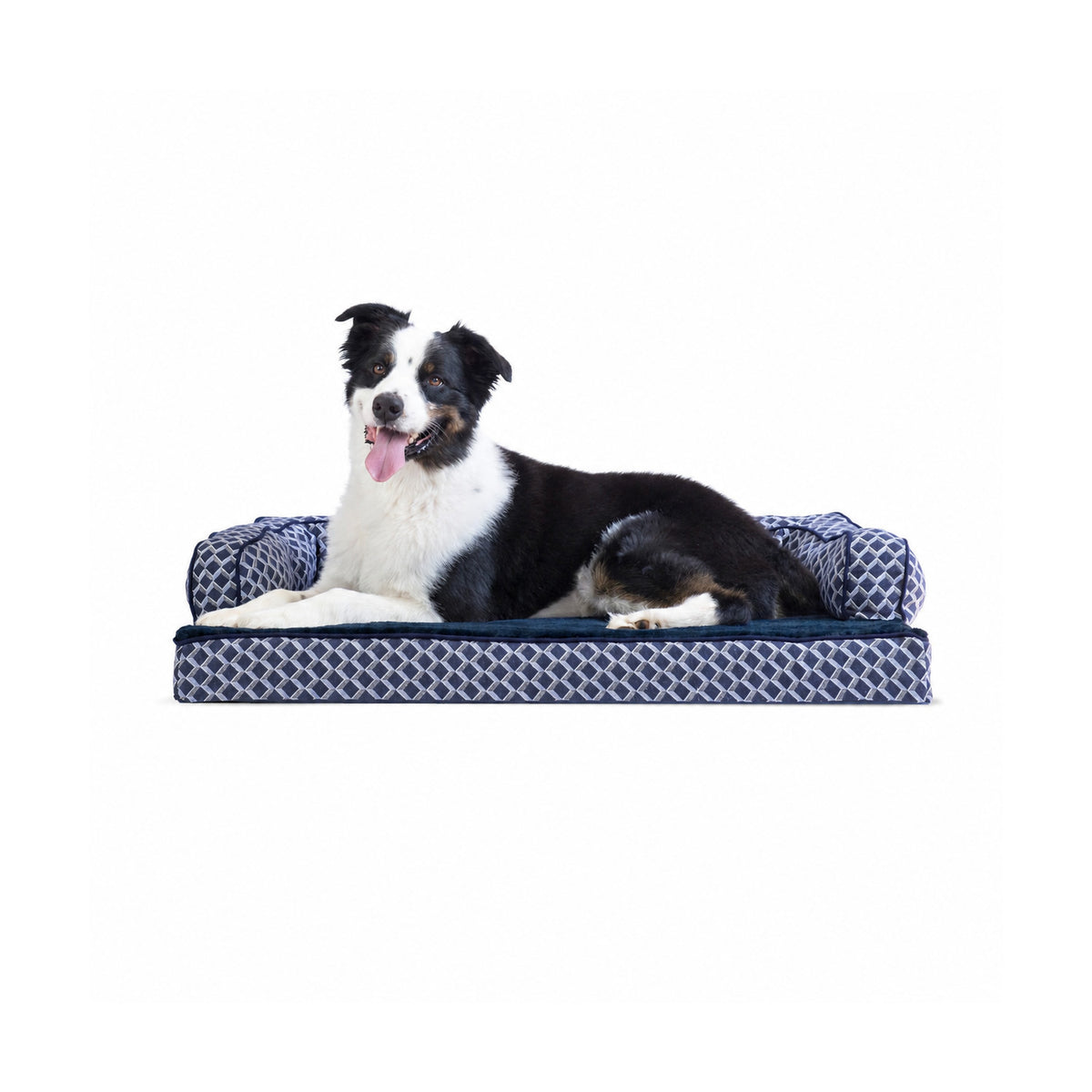 FurHaven Orthopedic Dog Bed Comfy Couch Sofa, Egg Crate with a Solid Orthopedic Foam Base for Joint Support, Removable Washable Cover, Large, Plush & Woven, Diamond Blue, 1 Count