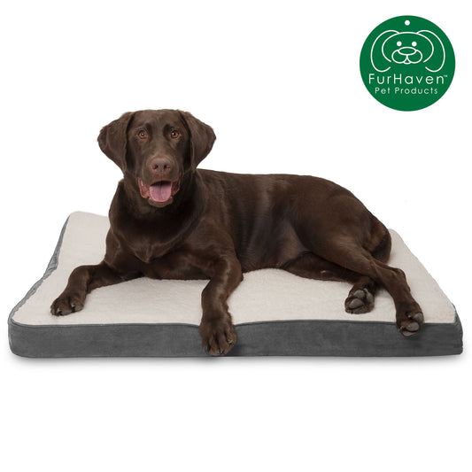 FurHaven Sherpa & Suede Cooling Gel Top Deluxe Mattress, Gray, Large, 1 Count