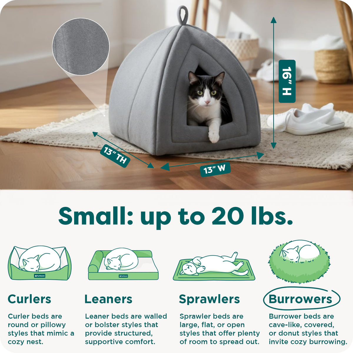 Furhaven Small Cat Bed Polar Fleece Foldable Pet Tent, Washable - Heather Gray, Small Pet Tent Small Pet Tent - Fleece (Heather Gray) — product image 4