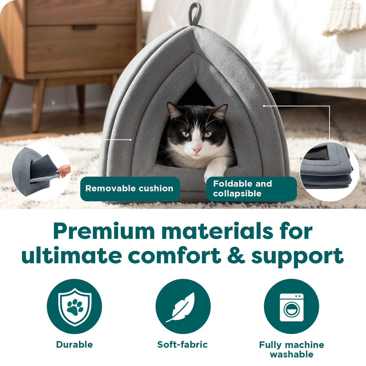 Furhaven Small Cat Bed Polar Fleece Foldable Pet Tent, Washable - Heather Gray, Small Pet Tent Small Pet Tent - Fleece (Heather Gray) — product image 5