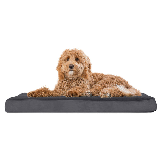 FurHaven Snuggle Terry & Suede Deluxe Orthopedic Pet Bed, Gray, Large, 1 Count