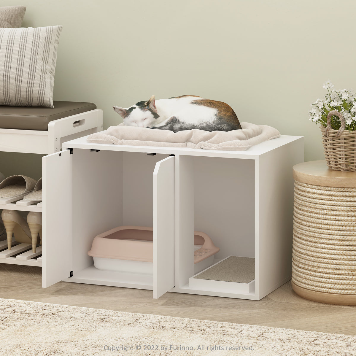 Furinno Peli Small Litter Box Enclosure, Solid White