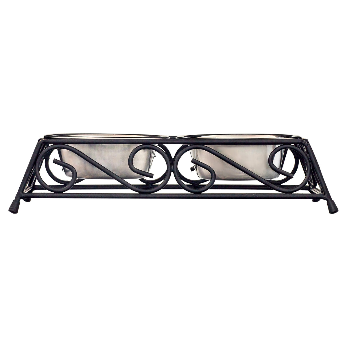 Gofetch Stainless Steel Pet Food Bowl with Double Diner in Black and Silver
