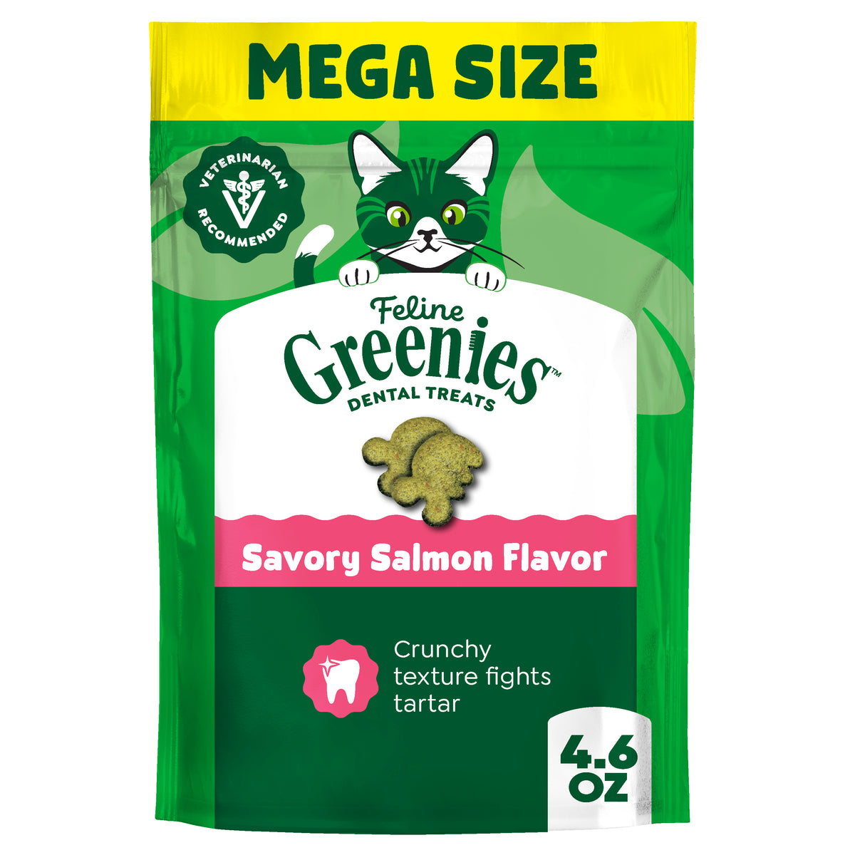 Greenies Feline Savory Salmonflavor Adult Natural Dental Cat Treats, 4.6 Oz Pouch