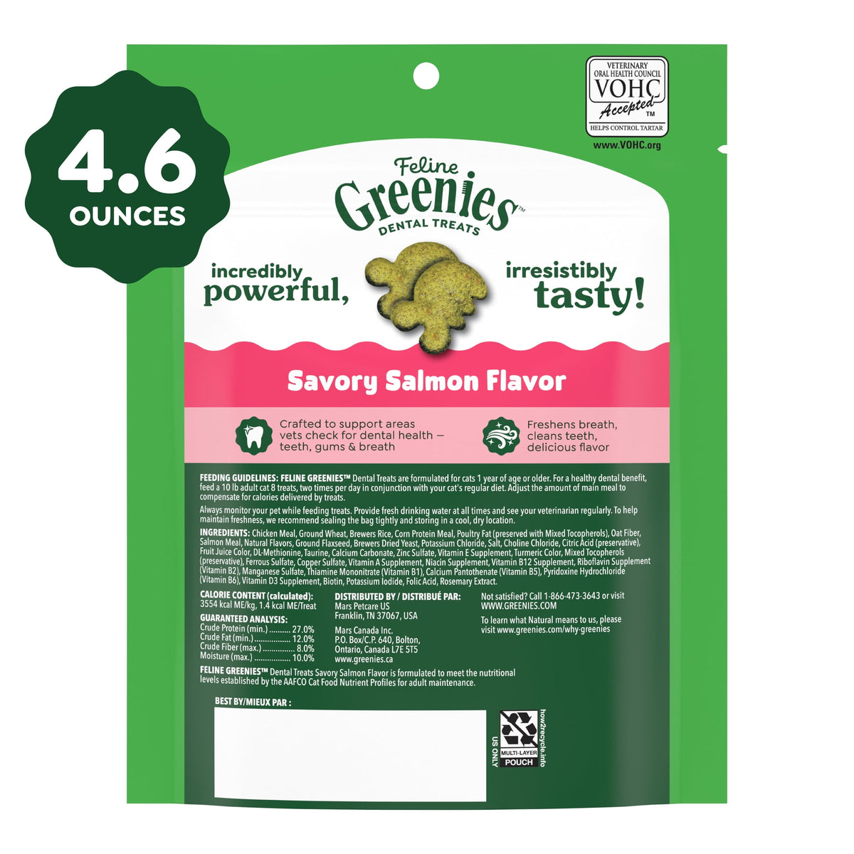 Greenies Feline Savory Salmonflavor Adult Natural Dental Cat Treats, 4.6 Oz Pouch — product image 6