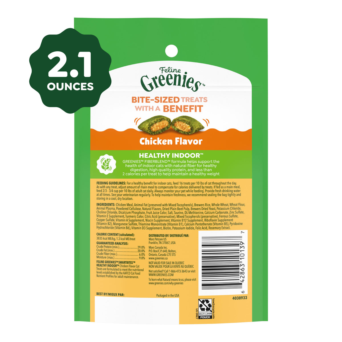 Greenies Feline Smartbites Chicken Flavor Healthy Indoor Cat Treats, 2.1 oz Pack — product image 7