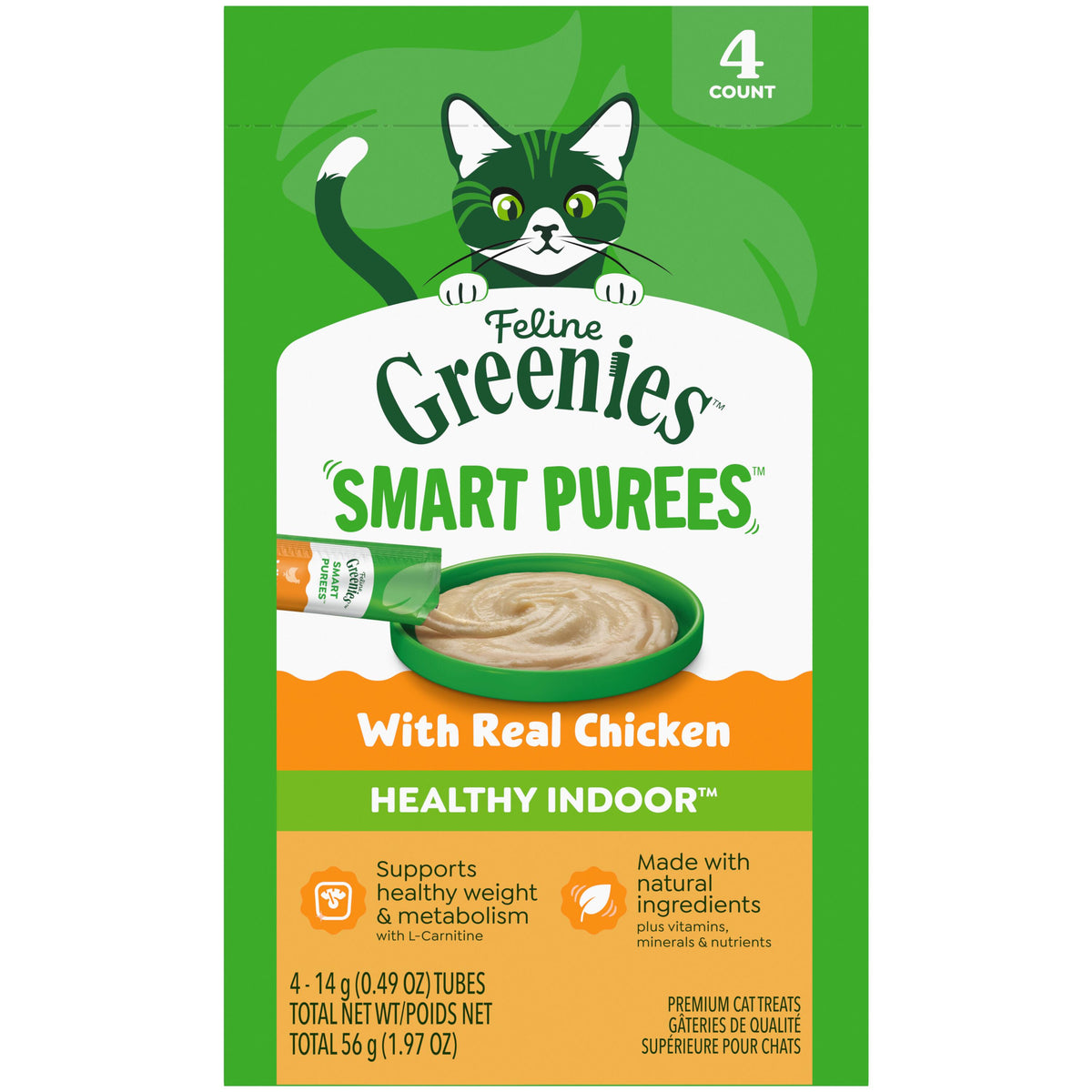 Greenies Puree Indoor Cat Treats Chicken Flavor 4 Count