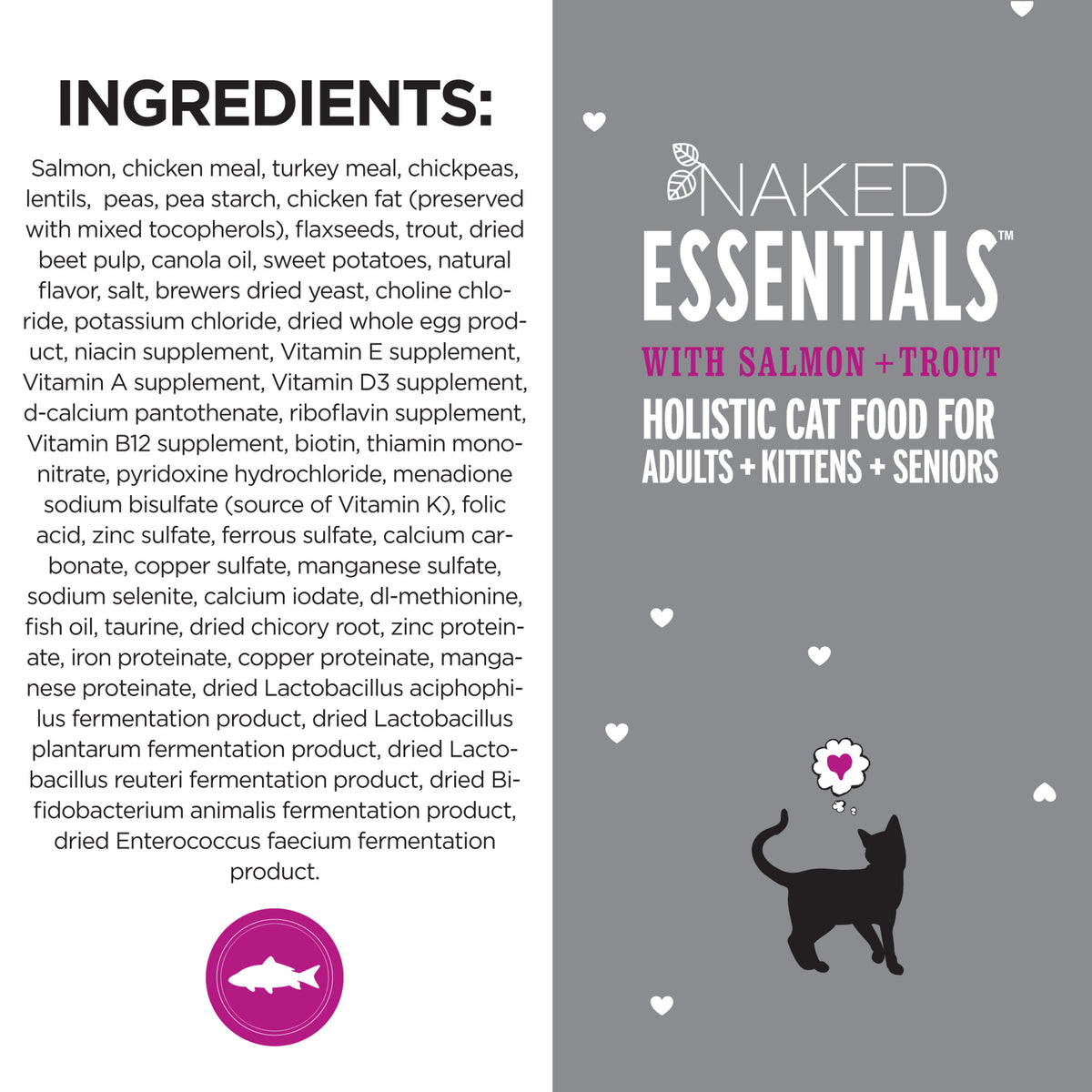 "I and love and you" Naked Essentials Trout & Salmon Flavor Dry Cat Food, Grain-Free, 3.4 lb. Bag — product image 7