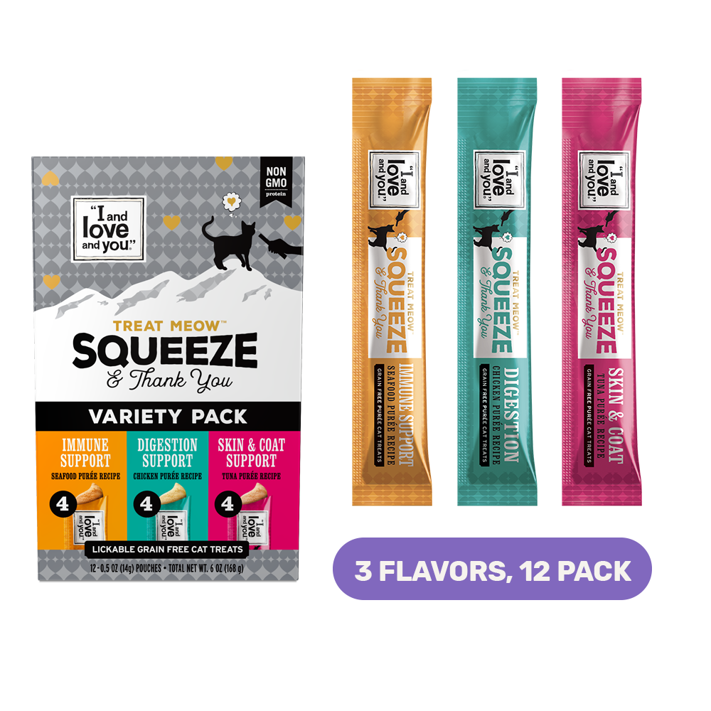 "I and love and you" Treat Meow Squeeze & Thank You Lickable Cat Treat Variety Chicken/Tuna