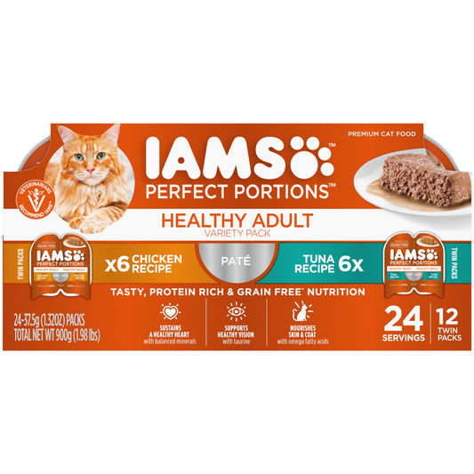 Iams Perfect Portions Grain Free Wet Cat Food Variety Pack, 1.32 Oz Trays, 12 Pack