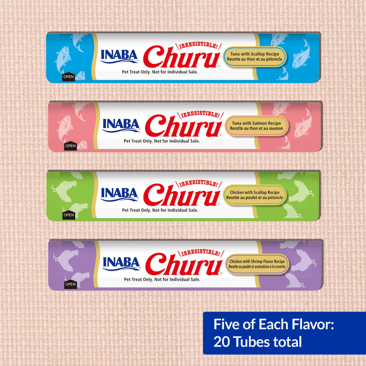 INABA Churu Creamy, Lickable Purée Cat Treat w Taurine, 0.5 oz, 20 Tubes, Seafood Variety — product image 3
