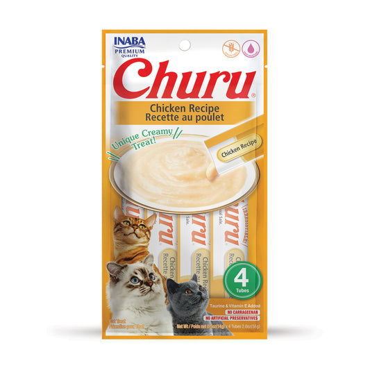 INABA Churu Creamy, Lickable Purée Cat Treat with Taurine, 0.5 oz, 4 Tubes, Chicken