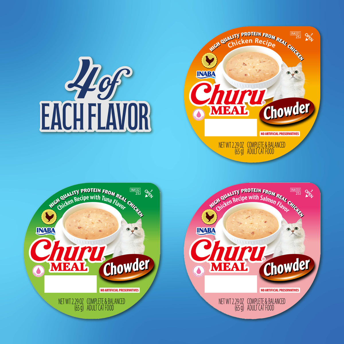 INABA Churu Meal Chowder Adult Wet Cat Food, 2.29 oz cup, 12-count, Chicken Variety Pack — product image 3