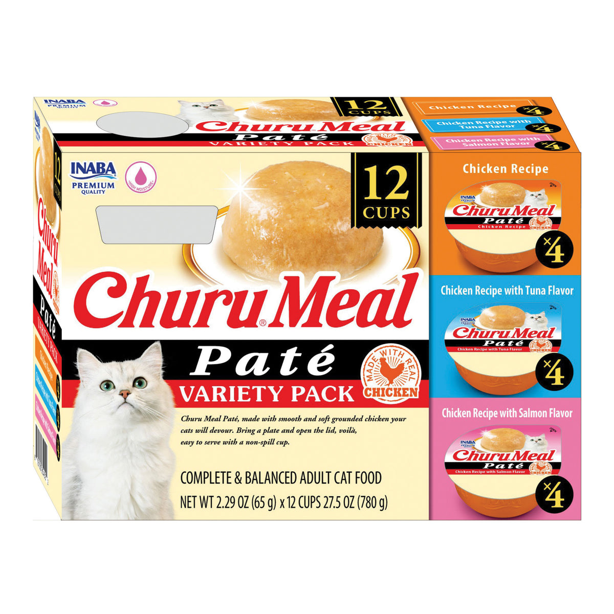 INABA Churu Meal Paté Adult Wet Cat Food, 2.29 oz cup, 12-count, Chicken Variety Pack