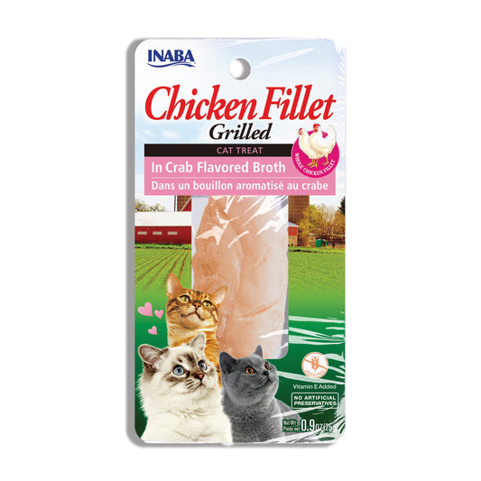 INABA Premium Hand-Cut Grilled Chicken Fillet Cat Treats w Vitamin E, 0.9 oz, Crab Broth