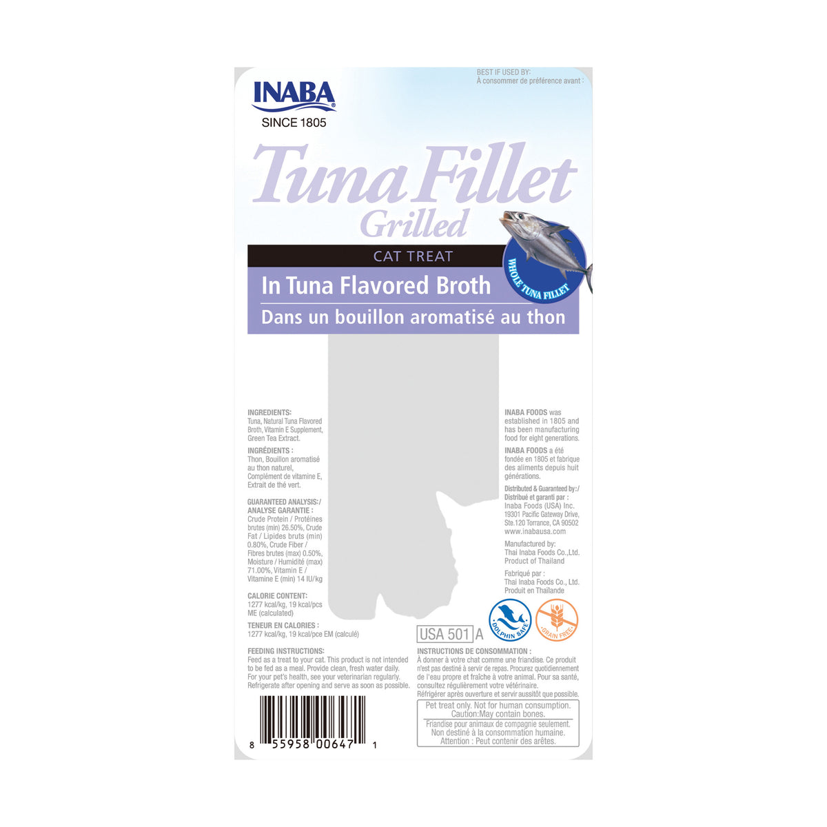 INABA Premium Hand-Cut Grilled Tuna Fillet Cat Treats w Vitamin E, 0.52 oz, 6-Pack, Tuna Broth — product image 2