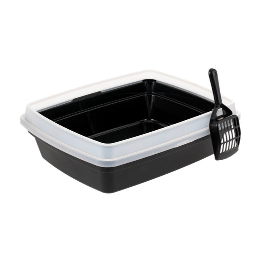 IRIS Open Top Cat Litter Box with Scoop, Plastic Pan , Black