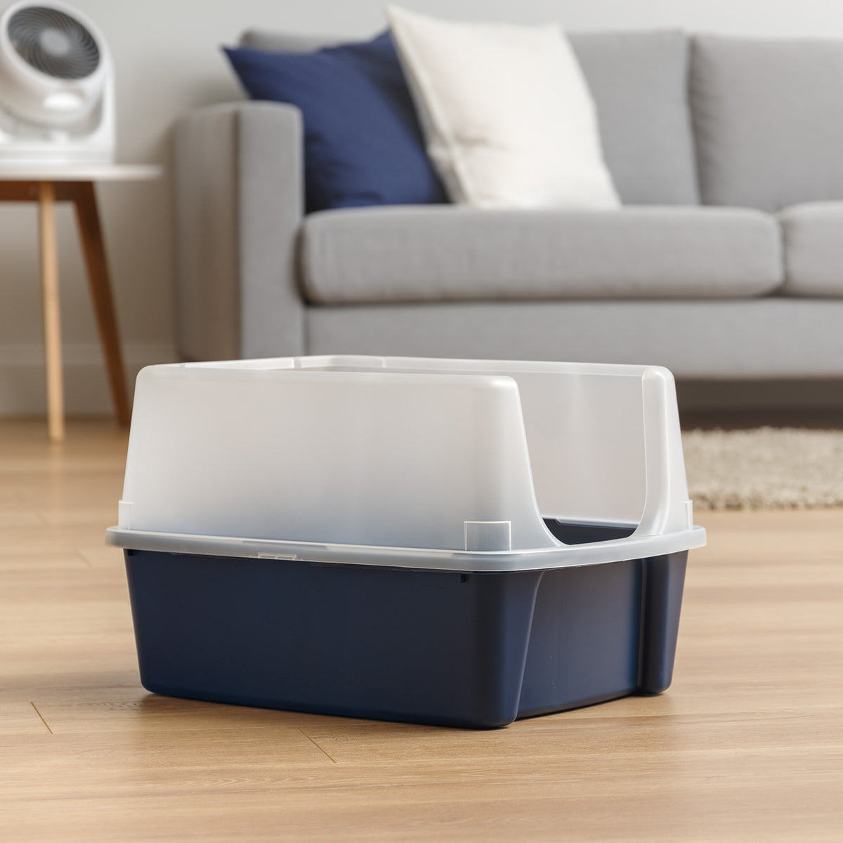 IRIS Open Top Cat Litter Box with Shield, Navy — product image 2