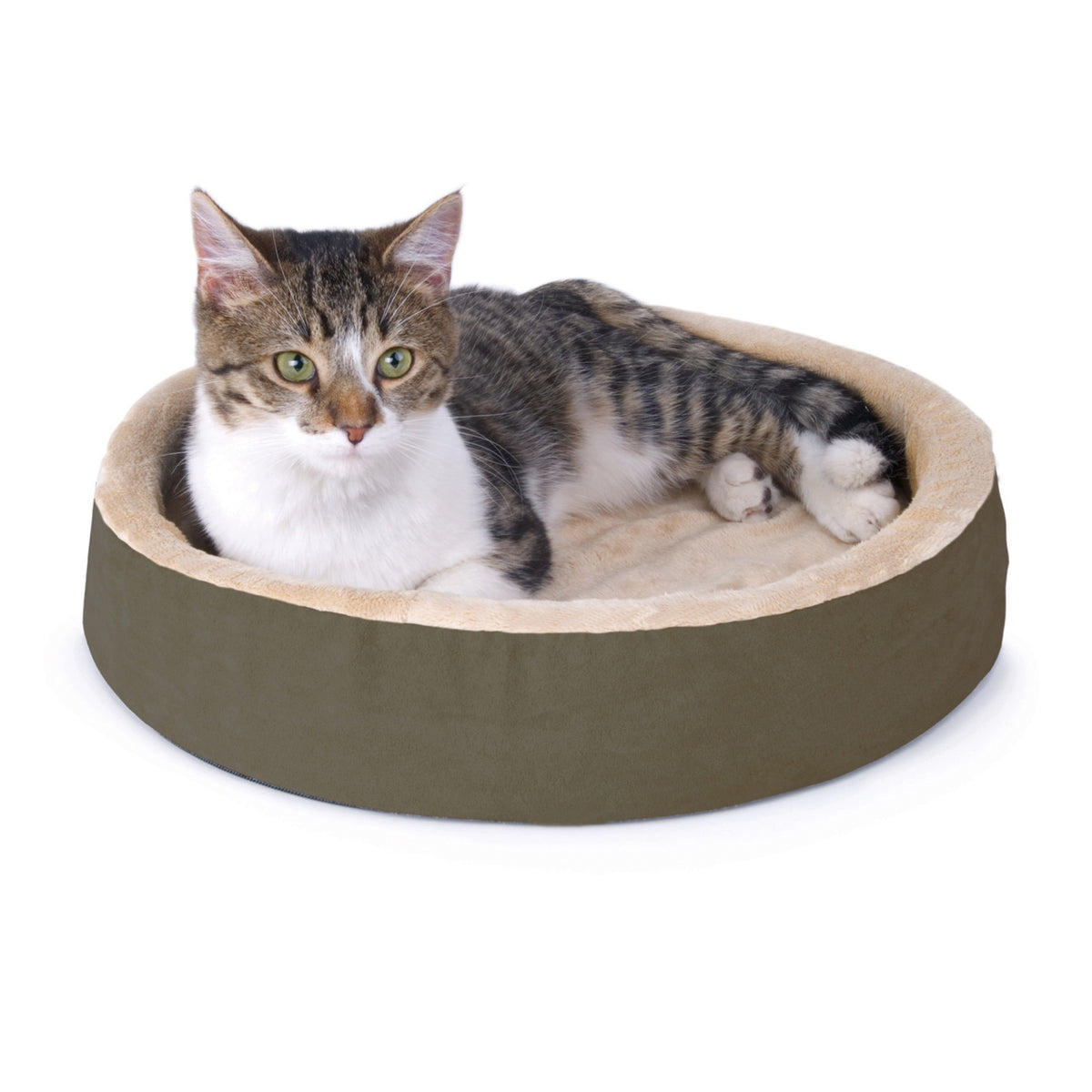 K&H Pet Products Thermo-Kitty Indoor Heated Cuddle Up Pet Bed Mocha 16 Inches