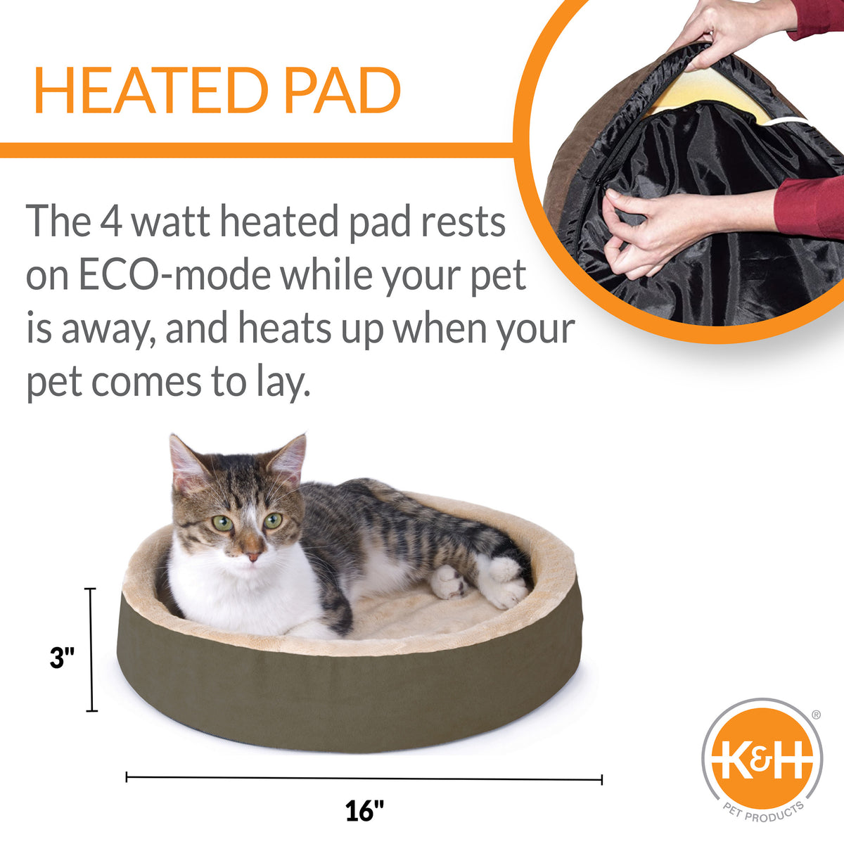 K&H Pet Products Thermo-Kitty Indoor Heated Cuddle Up Pet Bed Mocha 16 Inches — product image 2
