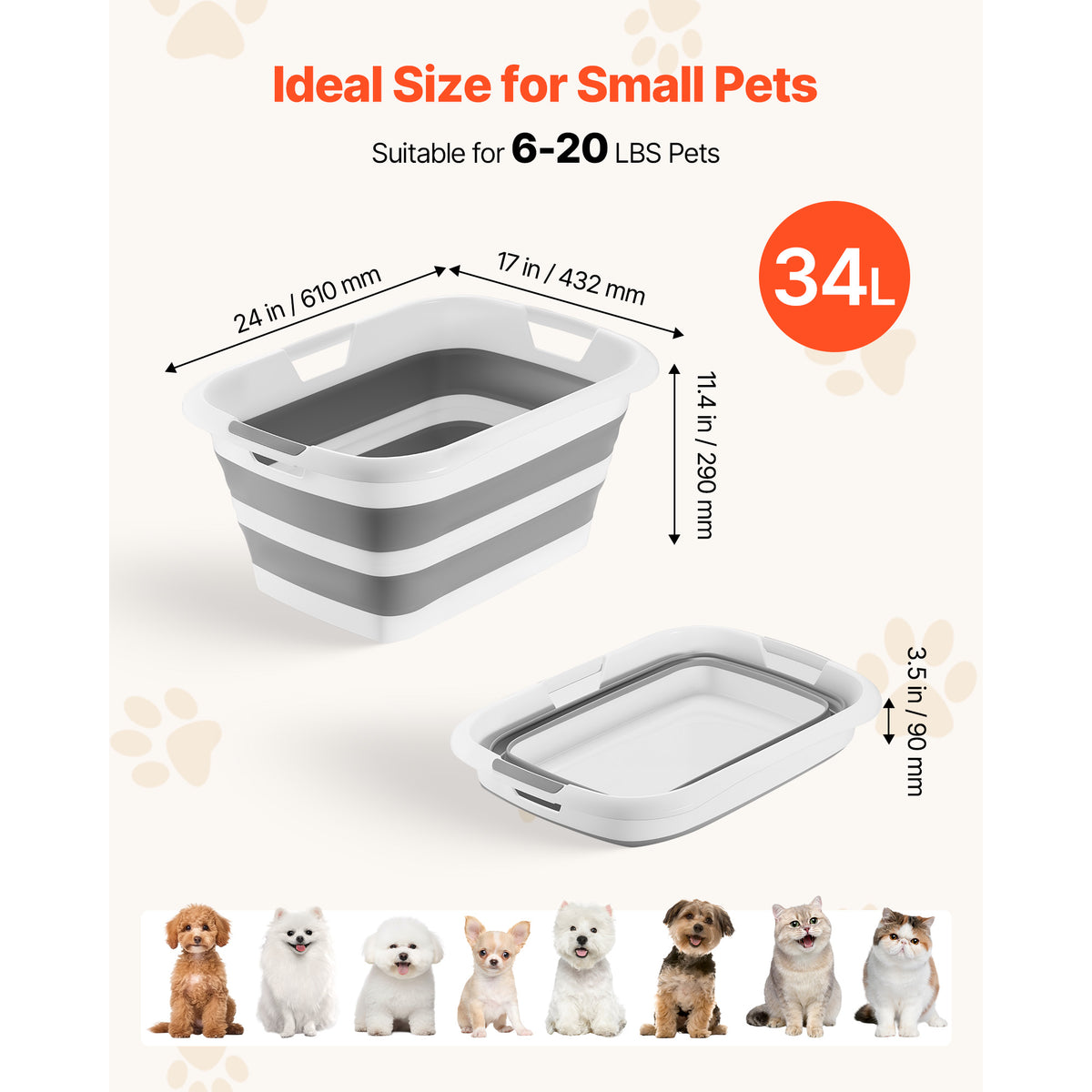 KFFKFF Collapsible Dog Bath Tub, Portable Pet Grooming and Bathing Station with Stable Support, Space-Saving Design, Built-In Drainage Hole for Small Pets, Puppies, and Cats, Gray and White — product image 2