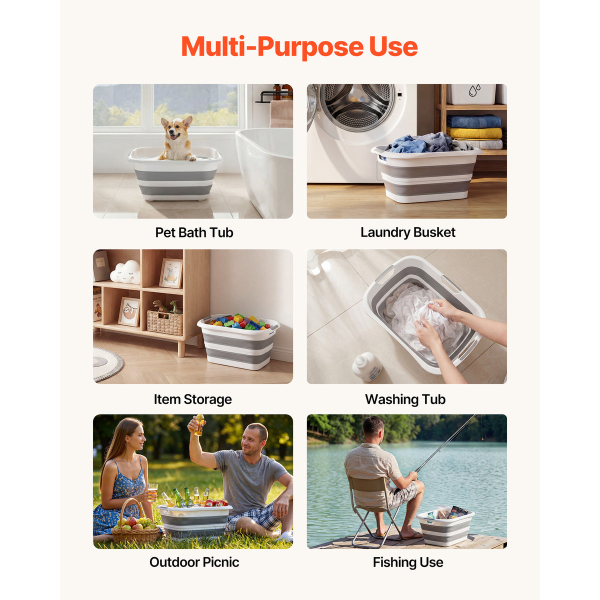 KFFKFF Collapsible Dog Bath Tub, Portable Pet Grooming and Bathing Station with Stable Support, Space-Saving Design, Built-In Drainage Hole for Small Pets, Puppies, and Cats, Gray and White — product image 7