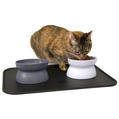 Kitty City Elevated Whisker-Friendly Cat Bowls, Dishwasher Safe Plastic with Non-Skid Placemat, 3-Pack — product image 3
