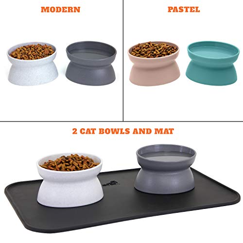 Kitty City Elevated Whisker-Friendly Cat Bowls, Dishwasher Safe Plastic with Non-Skid Placemat, 3-Pack — product image 4