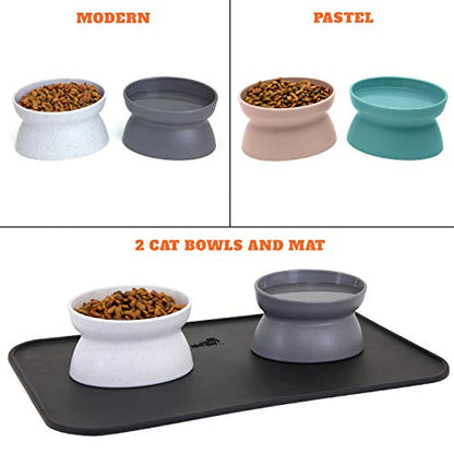 Kitty City Elevated Whisker-Friendly Cat Bowls, Dishwasher Safe Plastic with Non-Skid Placemat, 3-Pack — product image 4