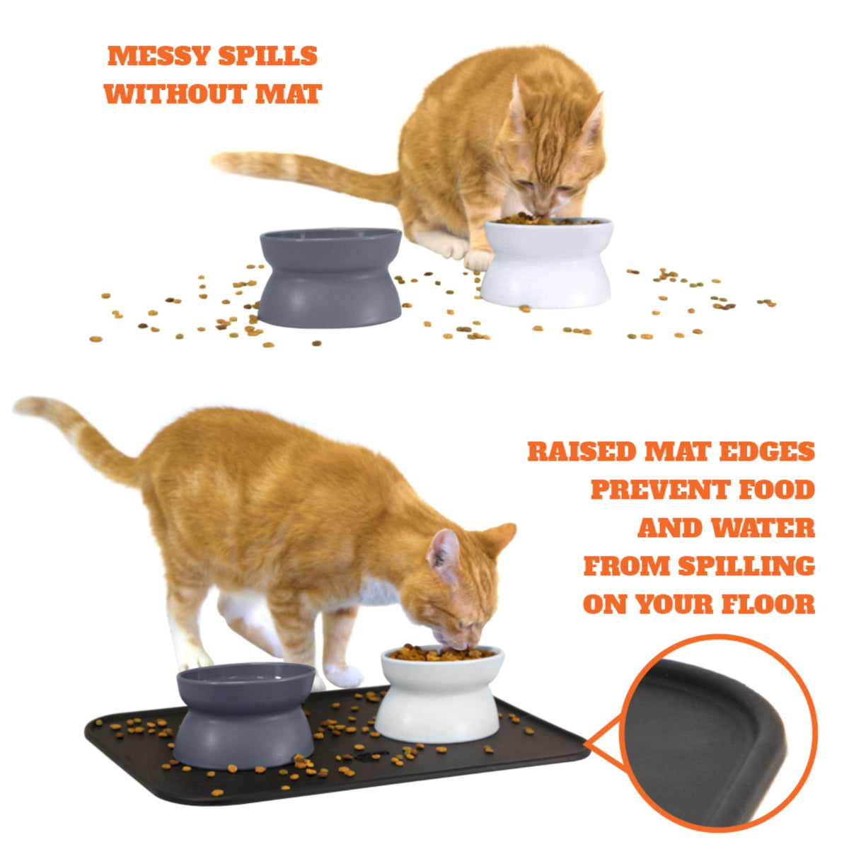 Kitty City Elevated Whisker-Friendly Cat Bowls, Dishwasher Safe Plastic with Non-Skid Placemat, 3-Pack — product image 8