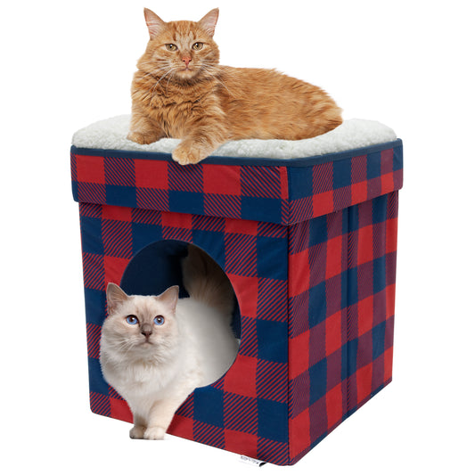 Kitty City Holiday Plaid Folding Cat Bed
