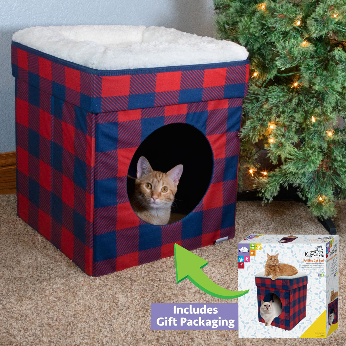 Kitty City Holiday Plaid Folding Cat Bed — product image 3