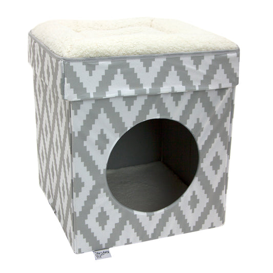 Kitty City Large Cat Bed, Stackable Cat Cube, Indoor Cat Condo and House, Gray, 19-in