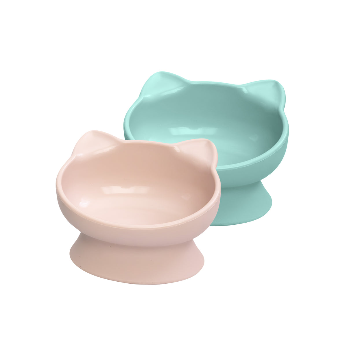 Kitty City Plastic Raised Cat Ear Bowls, Multicolored, 2 Pack Set
