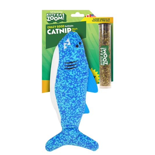 Kitty Ka-Zoom Shark Kicker High Potency Refillable Plush Catnip Cat Toy