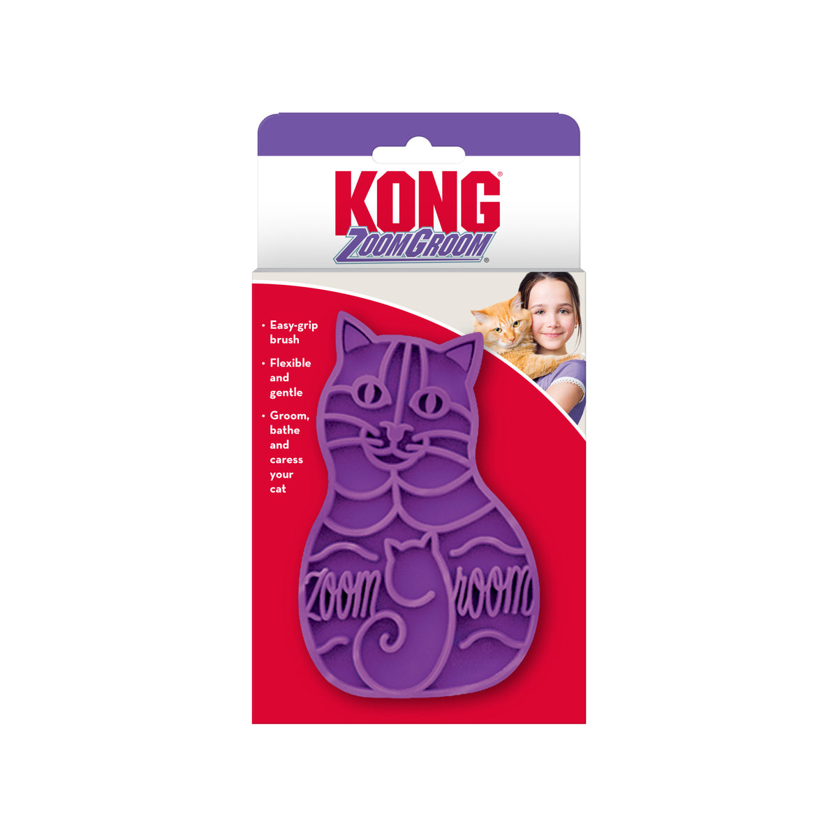 KONG® ZoomGroom Cat Grooming Brush, Reduces Hairballs, Purple — product image 4