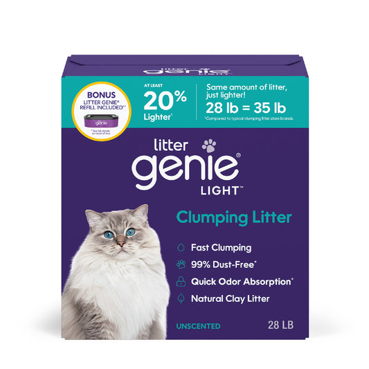 Litter Genie Light Unscented Clumping Cat Litter, 28 lbs with 9 ft refill| Lightweight 20% Lighter Natural Clay | Fast-Clumping, Odor Control, Dust-Free