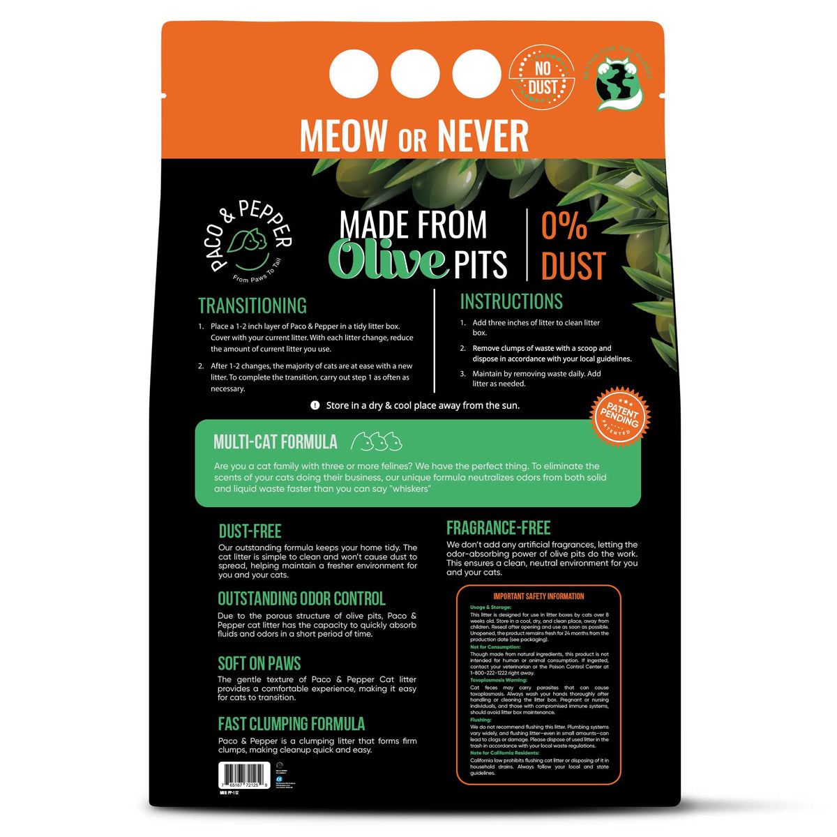 Made from Olive Pits 0% Dust Natural Unscented Clumping Multicat Formula Cat Litter, 25-lb bag — product image 2