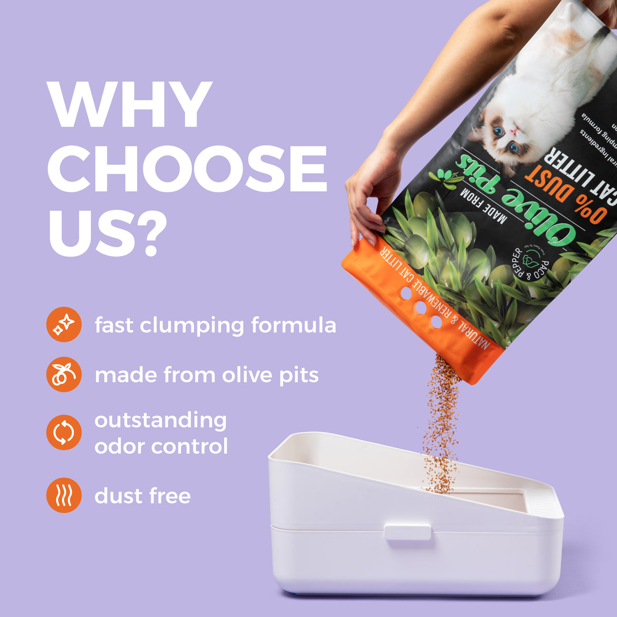 Made from Olive Pits 0% Dust Natural Unscented Clumping Multicat Formula Cat Litter, 25-lb bag — product image 5