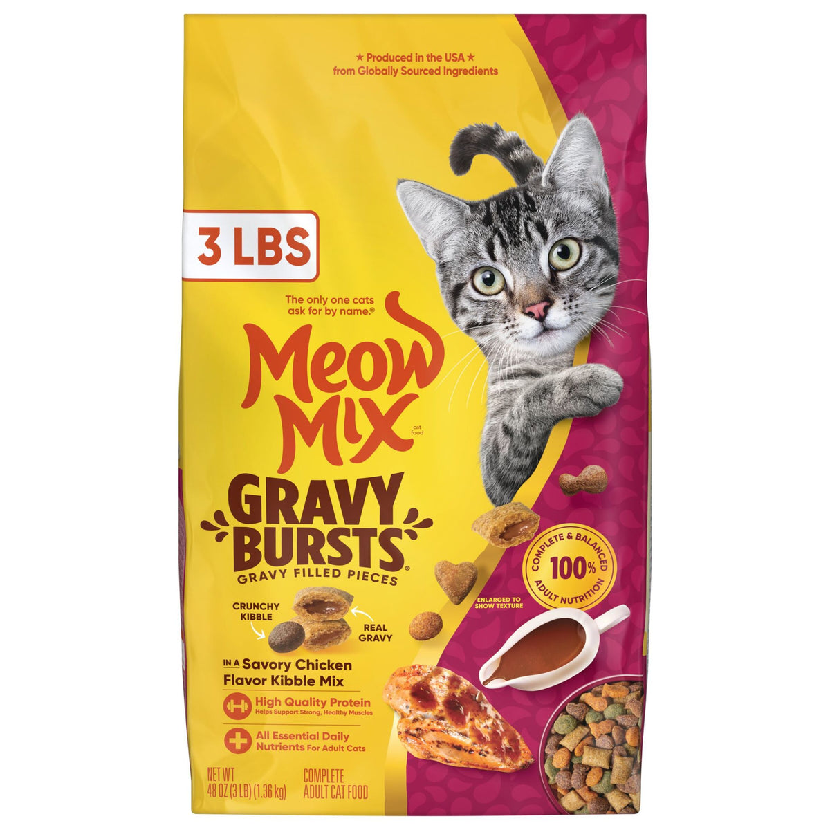 Meow Mix Gravy Bursts, Savory Chicken Flavor Mix, Gravy Filled Dry Cat Food, 3 lb. Bag — product image 10